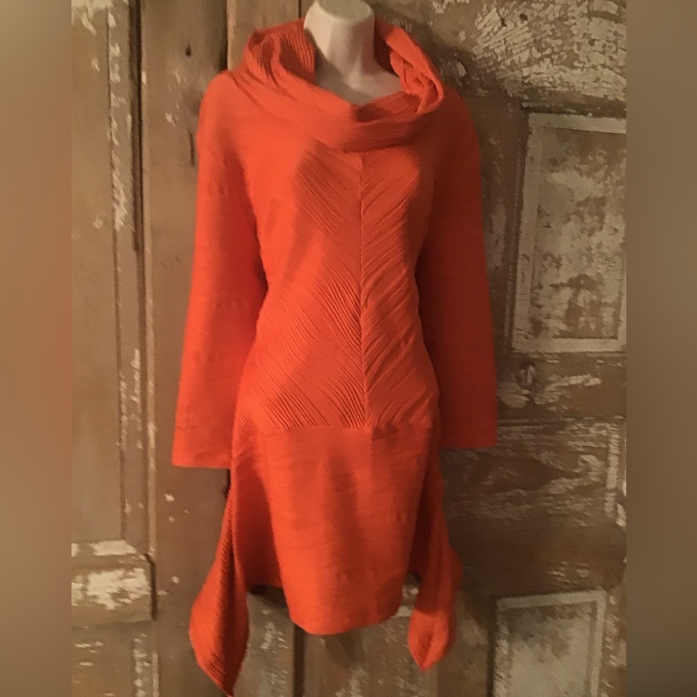 Donna Vinci Knit Dress Woman’s XL Orange Textured Knit Church Luxury